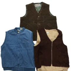 古着卸 まとめ売り コーデュロイ ベスト ジャケット 3枚セット (メンズ L ) 裏地ボア フルジップ ブルー マルチポケット 中古 古着 ND8663