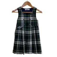 美品 familiar ファミリア チェック柄 ノースリーブワンピース 110 グリーン ネイビー キッズ 古着 中古 USED