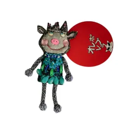 未使用 OLLEBOREBLA オレボレブラ アルベロベロ スパンコール ビーズ刺繍 ぶたさん ピンブローチ 866624 ブルー  レディース 古着 中古 USED