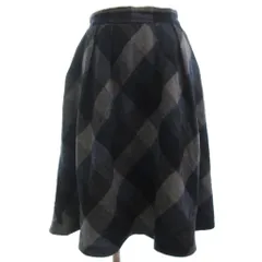 グローブ grove チェック フレアスカート グレー ネイビー系 L ■GY56