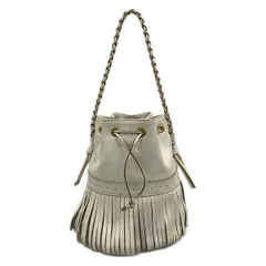 J&MDavidson(ジェイ&エムデヴィッドソン) ハンドバッグ カーニバルM 白 フリンジ/巾着型 レザー