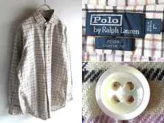 希少 00sビンテージ Polo by Ralph Lauren ラルフローレン REGENT CLASSIC FIT チェックシャツ ネルシャツ L ライトベージュ 国内正規品