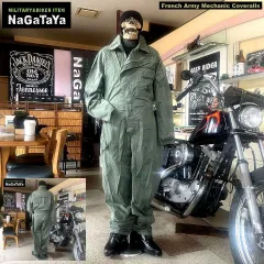 USED 中古 フランス軍放出品 メカニック カバーオール オリーブ コットン ヘリンボーン地 104Lサイズ 仏軍 作業着 ツナギ つなぎ