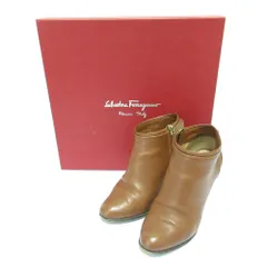 良品 Salvatore Ferragamo サルヴァトーレフェラガモ カーフレザー サイドジップ ブーティー ショートブーツ 4.5 C 約22.0cm ブラウン レディース 古着 中古 USED
