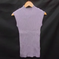 SAISONDEPAPILLON セゾン・ド・パピヨン フレンチスリーブリブ切替サマーニットトップス パープル M □○