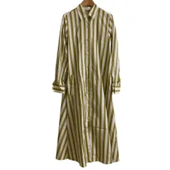 美品 ODEEH オデー ストライプ柄 長袖 ロング ベルテッドシャツワンピース サイズ34 オリーブ レディース 古着 中古 USED