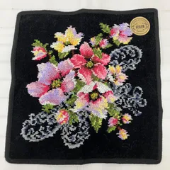 9117　FEILER　フェイラー　ポージー　ハンカチ　ブラック　黒　シュニール織り　花柄　フラワー　レディース　きれいめ　上品　シンプル