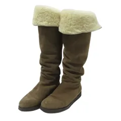 良品 Salvatore Ferragamo サルヴァトーレフェラガモ ムートンロングブーツ 5 約22.5cm ブラウン レディース 古着 中古 USED