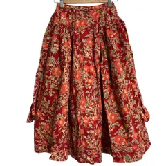 美品 PINK HOUSE ピンクハウス フラワープリント フレア ロングスカート レッド レディース 古着 中古 USED