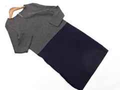 UNITED ARROWS ユナイテッドアローズ ウール100% バイカラー ニット Iライン ワンピース 紺ｘグレー ◇■ レディース