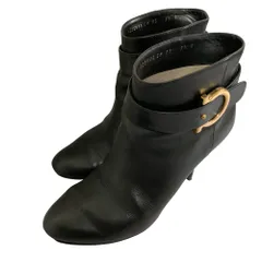 美品 Salvatore Ferragamo サルヴァトーレフェラガモ ガンチーニベルト ブーティー ショートブーツ 7 1/2 24.5ｃｍ相当 ブラック  レディース 古着 中古 USED