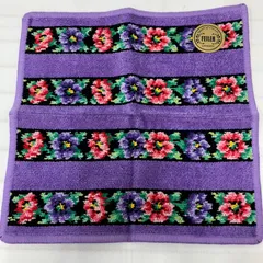 9302　FEILER　フェイラー　ハンカチ　アネモネ　シール付き　パープル　紫　花柄　フラワー　レディース　シュニール織り　シンプル　きれいめ　タオルハンカチ