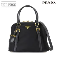 新品同様 プラダ PRADA 2way ハンド ショルダー バッグ ナイロン サフィアーノレザー ブラック 1BB013 ゴールド 金具 90312391