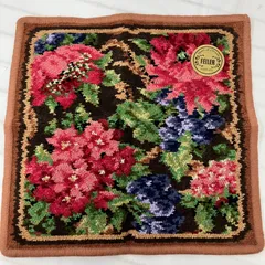 9118　FEILER　フェイラー　ハンカチ　シュニール織り　シール付き　ブラウン　花柄　フラワー　レディース　シンプル　きれいめ　タオルハンカチ