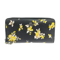 COACH コーチ ラウンドファスナー長財布  レザー/ フラワープリント   ブラック レディース / 240001187435