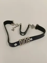 【中古品】 Diorディオール ノベルティ ブレスレット チョーカー 黒ブラック×シルバー ファッション小物 アクセサリー ブレス 箱付き 現状品