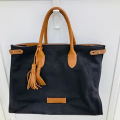 A【希少】ラルフローレン キャンバストートバッグ レザー タッセル フリンジ 茶 紺色 ネイビー
