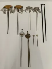 【中古品】 ビラ簪かんざし & 平打ち簪かんざし 他かんざしセット 家紋 扇 桐 桜 和装小物 アンティーク 着物 現状品