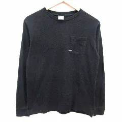 シップス SHIPS Tシャツ カットソー クルーネック ロゴ刺しゅう 長袖 M 黒 ブラック /YK