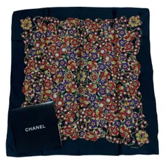 未使用品 CHANEL シャネル スカーフ シルク アクセサリー柄 ロゴ ブラック 箱付き