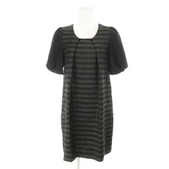 レイビームス Ray Beams ワンピース ミニ 半袖 バルーンスリーブ フロントタック ラメ ボーダー 黒 ブラック /AH4