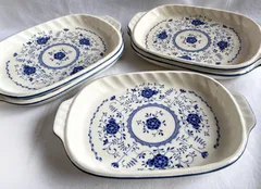 【5枚セット】昭和レトロ　プレート皿　陶器製 浅型オーブン皿  取っ手付き ベイキングディッシュ