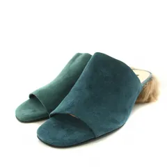ファビオルスコーニ FABIO RUSCONI ファー付スエードサンダル ミュール 保存袋付き 37 24.0cm 緑 グリーン 茶 ブラウン /YT ■OF