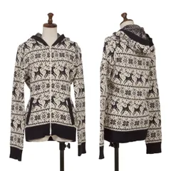 ジュンヤワタナベコムデギャルソンJUNYA WATANABE COMME des GARCONS ノルディック柄ウールニットフードジャケット 紺オフS位のサムネイル