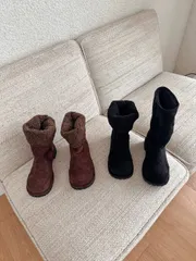 スウェード フラットフォーム ファー ブーツ (F489, ニット, ジャケット, ダウン, アグ, カーディガン, ムートン)