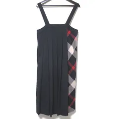 美品 BLUE LABEL CRESTBRIDGE ブルーレーベルクレストブリッジ チェック柄 切り替え プリーツ ワンピース 38サイズ ネイビー レディース 古着 中古 USED