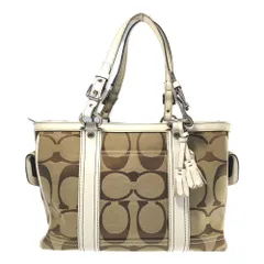 COACH コーチ シグネチャー キャンバス レザー ハンドバッグ トートバッグ/6234/ベージュ×ホワイト【オールシーズン】【♀】【B】【レディース】★■606160【中古】