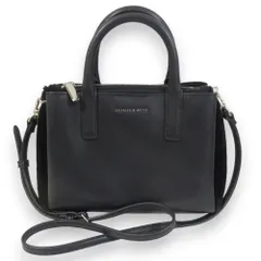 美品 CHARLES&KEITH チャールズアンドキース レザー サイドボア 2WAY ハンドバッグ ショルダーバッグ ブラック×シルバー金具 レディース 古着 中古 USED