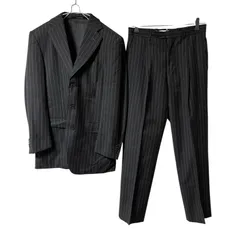 【美品】Ermenegildo Zegna エルメネジルドゼニア 3ボタン ストライプ シングルスーツ セットアップ 2ピース ブラック サイズ44【Z1767】
