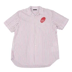 コムデギャルソン オムプリュスCOMME des GARCONS HOMME PLUS ロゴプリントストライプ織りオープンカラー半袖シャツ 白赤M位