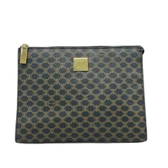 CELINE(セリーヌ) セカンドバッグ マカダム柄 黒×ブラウン レザー