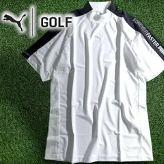 PUMA プーマ ゴルフ ICELIVE テックカット メッシュ切替 ラインデザイン ストレッチ モックネック 半袖 シャツ カットソー ゴルフウェア 627606 定価1.2万 ホワイト ブラック M ▲028▼50423w02