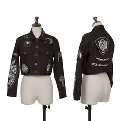 極美品 リミフゥ デニムジャケット TATOO ワッペン 短丈 ブラック М