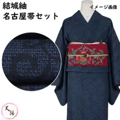着物セット 結城紬・名古屋帯 2点 セット 立涌に唐草模様 Mサイズ 紬 【送料無料 中古 結城紬 帯 リサイクル 結城 紬 リサイクル着物 リサイクル紬 正絹 リユース 紬 紬着物 】のサムネイル
