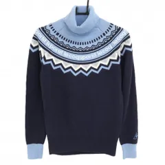 ルコック タートルネックセーター ネイビー×ライトブルー 袖ロゴ刺しゅう  レディース L ゴルフウェア le coq sportif