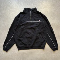Champion チャンピオン スウェット ハーフジップ カジュアル ロゴ ライン パイピング 黒 ブラック L