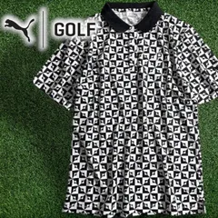 PUMA プーマ ゴルフ Pe鹿の子 モノグラム 総柄 ストレッチ 半袖 ポロシャツ ゴルフウェア 627603 定価1万 ブラック ホワイト ▲024▼50423w04