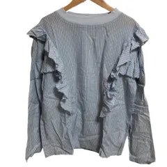 美品 23SS SLOBE IENA スローブイエナ シアーストライプフリルブラウス 長袖 プルオーバー 23051912020020 サックスブルー レディース 古着 中古 USED