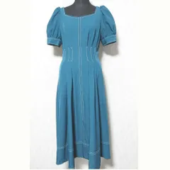 美品 23SS AND COUTURE アンドクチュール 配色ステッチ半袖ワンピース サイズ38 グリーン レディース 古着 中古 USED