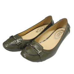 美品 TOD'S トッズ エナメル ビット ローファー ローヒールパンプス 36.5 23.5cm カーキ レディース 古着 中古 USED