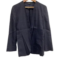 美品 Theory セオリー ストレッチ リネン ノーカラージャケット サイズ2 ネイビー レディース 古着 中古 USED