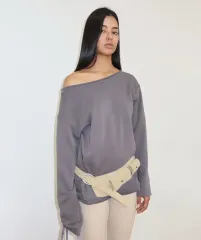 <MMM> スタッズ ONE ショルダー ロング スリーブ_グレー F サイズ