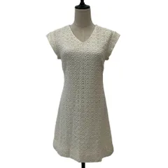 良品 kate spade new york ケイトスペード ドット スクエア 刺繍 ノースリーブ 膝丈 ワンピース 0 ホワイト レディース 古着 中古 USED