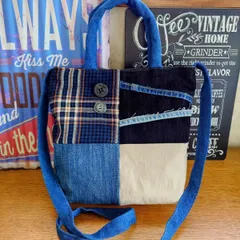 80☆USEDデニムリメイク☆ショルダーバッグ☆トートバッグ☆パッチワーク☆ジーンズリメイク☆ボタン飾り☆
