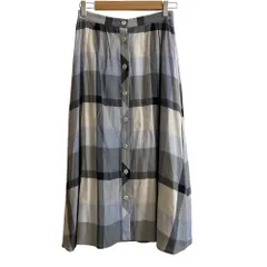 美品 BLUE LABEL CRESTBRIDGE ブルーレーベルクレストブリッジ チェック柄 ロング フレアスカート サイズ36 ライトブルー系 レディース 古着 中古 USED