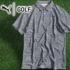 PUMA プーマ ゴルフ Pe鹿の子 ユニークストライプ ボーダー柄 総柄 ストレッチ 半袖 ポロシャツ ゴルフウェア 627647 定価1万 ディープネイビー ホワイト ▲024▼50425w05
